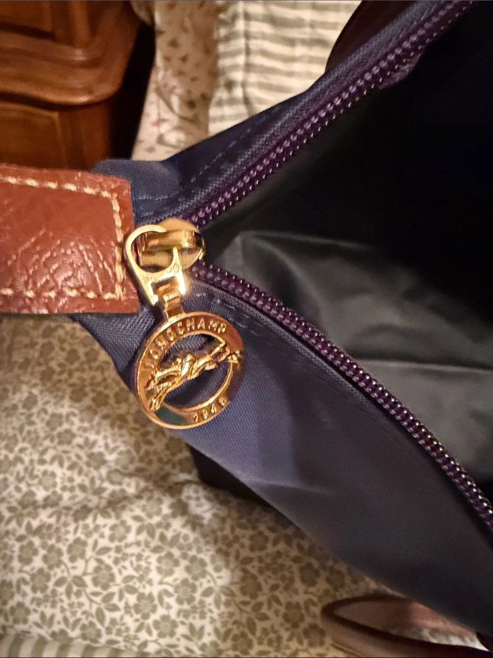 Longchamp Navy Tote with Brown Leather Trim - Picture 7 of 7